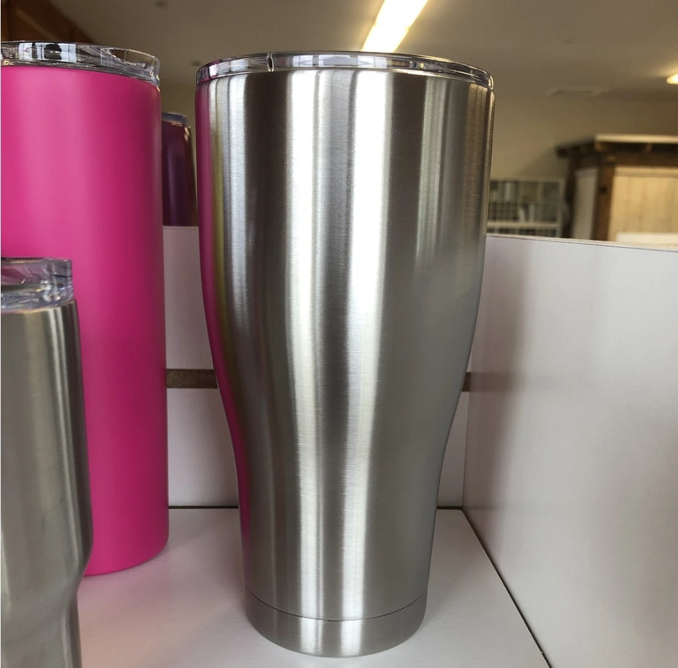 Design a stainless steel tumbler with lid